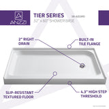 ANZZI SB-AZ03RD Tier 32 x 60" Right Drain Single Threshold Shower Base in White