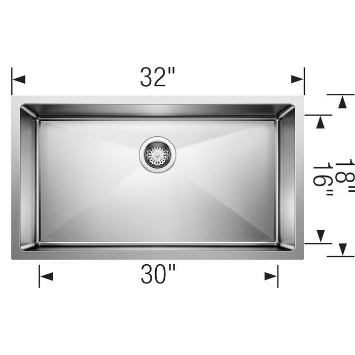Blanco 443148 Quatrus R15 32" Super Single Bowl Undermount Stainless Steel Kitchen Sink