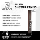 ANZZI SP-AZ021 Pure 59" 3-Jetted Shower Panel with Heavy Rain Shower and Spray Wand in Mahogany Deco-Glass