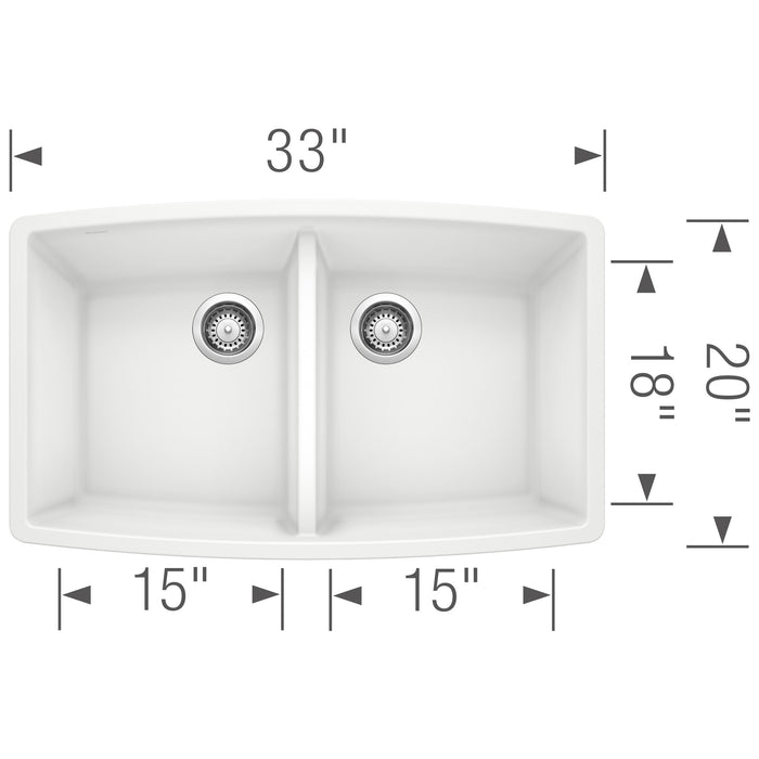Blanco 440071 Performa SILGRANIT 33" 50/50 Double Bowl Undermount Kitchen Sink - White