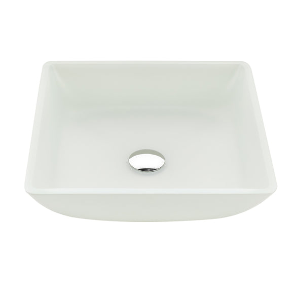 Solstice Square Glass Vessel Bathroom Sink with White Finish