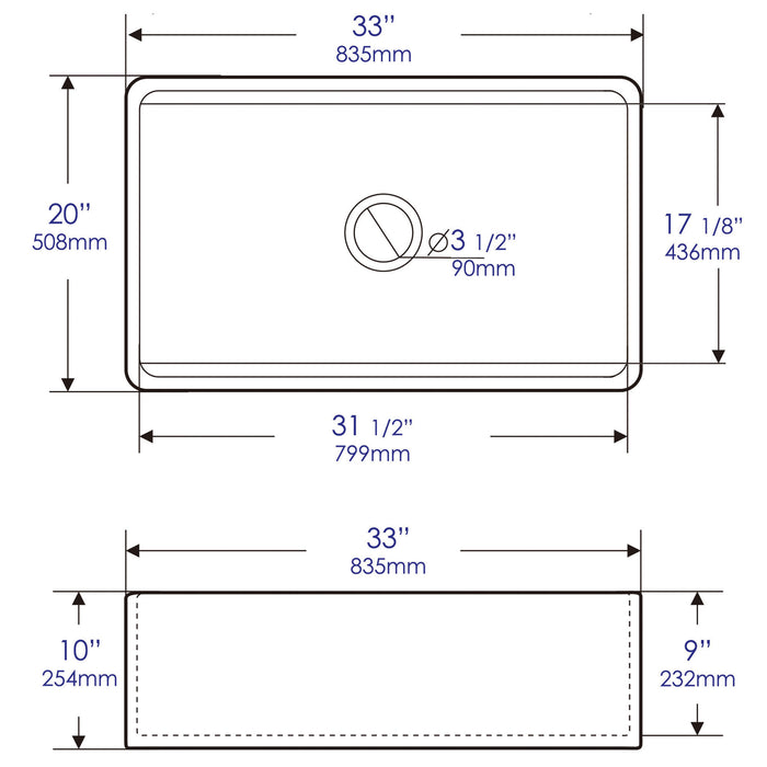 ALFI Brand ABFS3320S-GM Grey Matte Workstation 33" x 20" Single Bowl Step Rim Fireclay Farm Sink