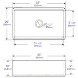 ALFI Brand ABFS3320S-GM Grey Matte Workstation 33" x 20" Single Bowl Step Rim Fireclay Farm Sink