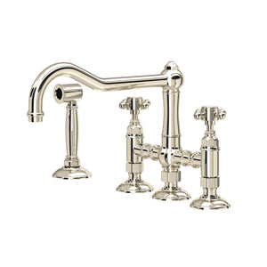 House of Rohl A1458XMWSPN-2 Acqui Deck Mount Column Spout 3 Leg Bridge Kitchen Faucet with Sidespray