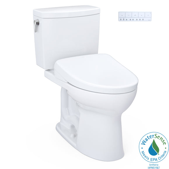TOTO WASHLET+ Drake II 1G Two-Piece Elongated 1.0 GPF Toilet with Auto Flush WASHLET+ S7 Contemporary Bidet Seat, Cotton White - MW4544726CUFGA#01