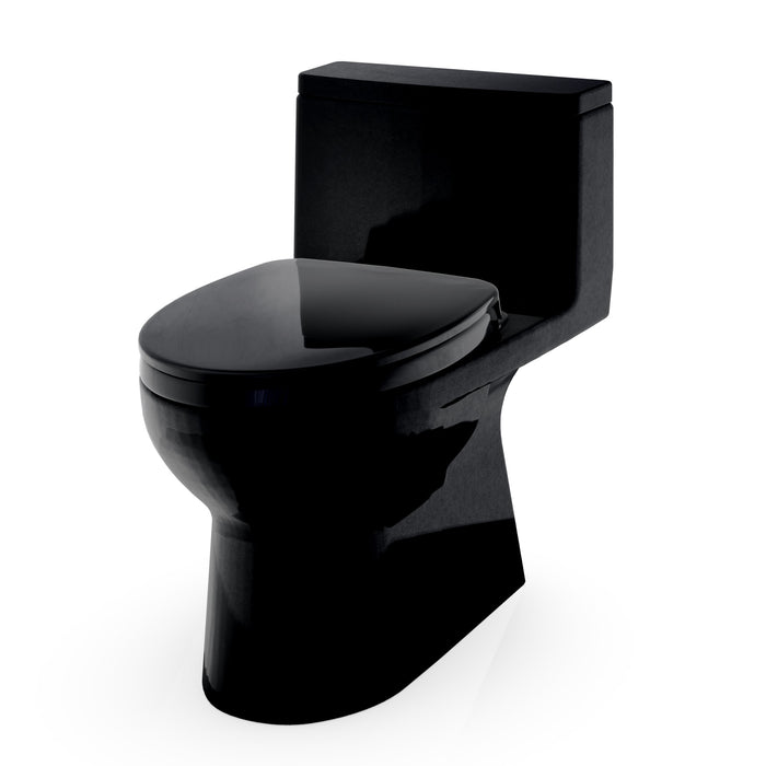 TOTO MS672124CEF#51 Redington One-Piece Elongated 1.28 GPF Universal Height Toilet with Seat, Ebony (Black)