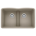 Blanco 442072 Diamond SILGRANIT 32" 50/50 Double Bowl Undermount Kitchen Sink with Low Divide - Truffle