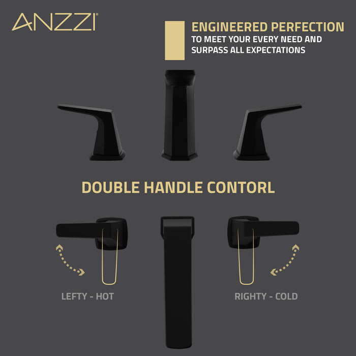 ANZZI L-AZ905MB 2-Handle 3-Hole 8" Widespread Bathroom Faucet With Pop-up Drain in Matte Black