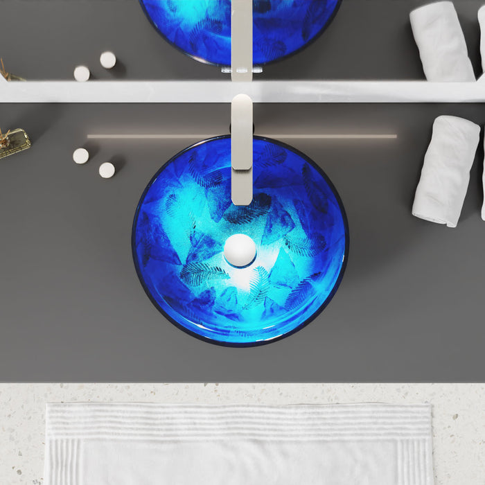 ANZZI LS-AZ915 Belissima Round Glass Vessel Bathroom Sink with Stellar Blue Finish