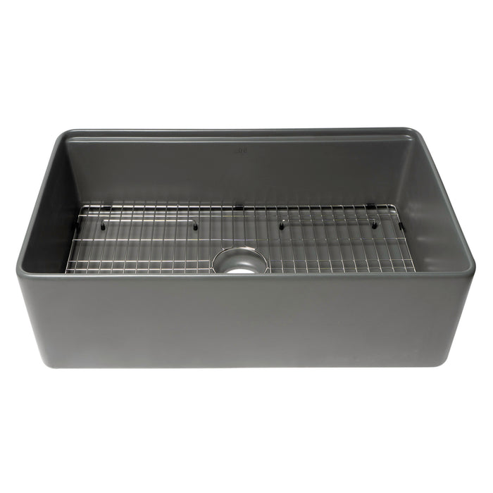 ALFI Brand ABFS3320S-GM Grey Matte Workstation 33" x 20" Single Bowl Step Rim Fireclay Farm Sink