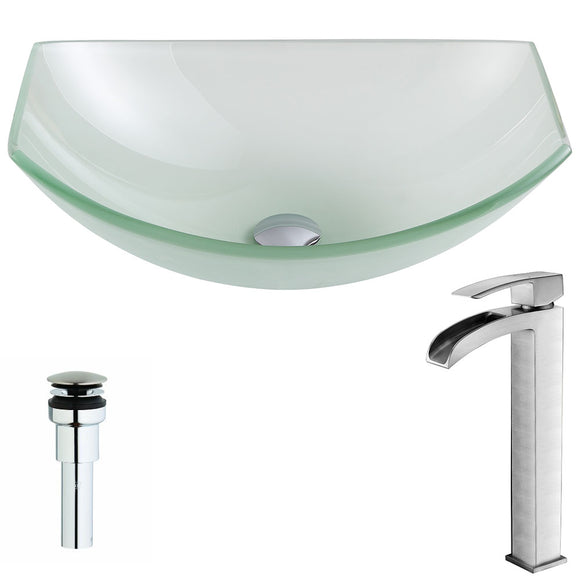 Pendant Series Deco-Glass Vessel Sink in Lustrous Frosted with Key Faucet in Brushed Nickel