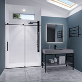 ANZZI SD-AZ8077-02MB Leon Series 60" by 76" Frameless Sliding Shower Door in Matte Black with Handle