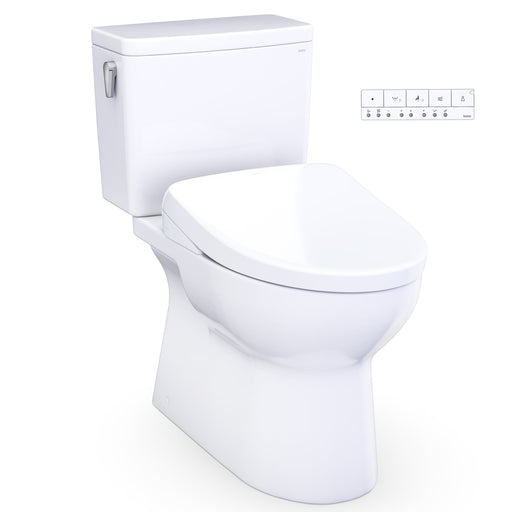 TOTO Glaston WASHLET+ S7 Two-Piece Elongated 1.28 GPF Universal Height Toilet with CEFIONTECT, Cotton White - MW4724726CEFG#01