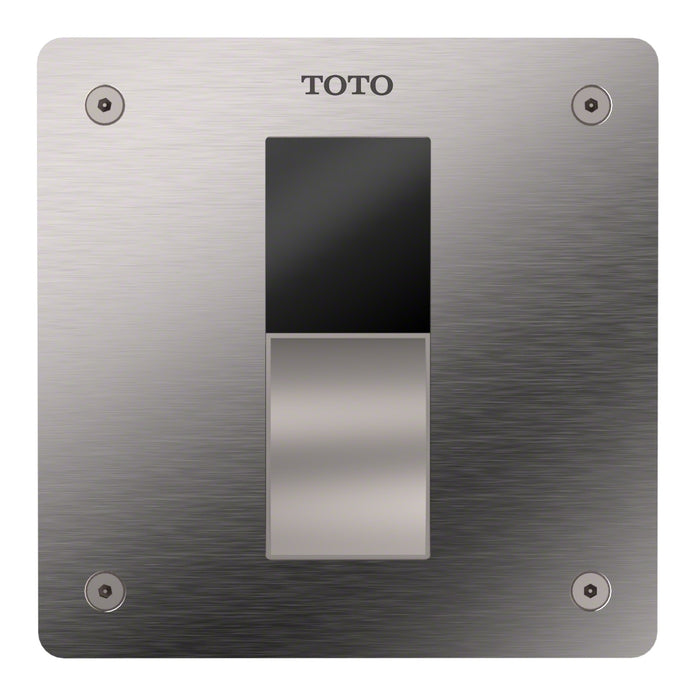 TOTO ECOPOWER touchless 0.125 GPF urinal flushometer valve for back-spud in Stainless Steel finish features 4x4 cover plate and ADA-compliant height.