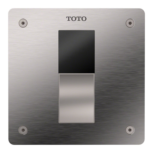 TOTO ECOPOWER touchless 0.125 GPF urinal flushometer valve in Stainless Steel finish features 4x4 cover plate and ADA-compliant height.