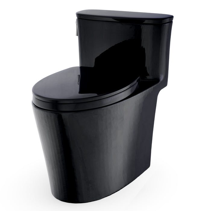 TOTO MS686124CEF#51 Aurora One-Piece Elongated 1.28 GPF Universal Height Toilet with Seat, Ebony (Black)
