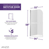 ANZZI SD05301BN-3060R 5 ft. Bathtub in White with 34" x 58" Frameless Tub Door in Brushed Nickel