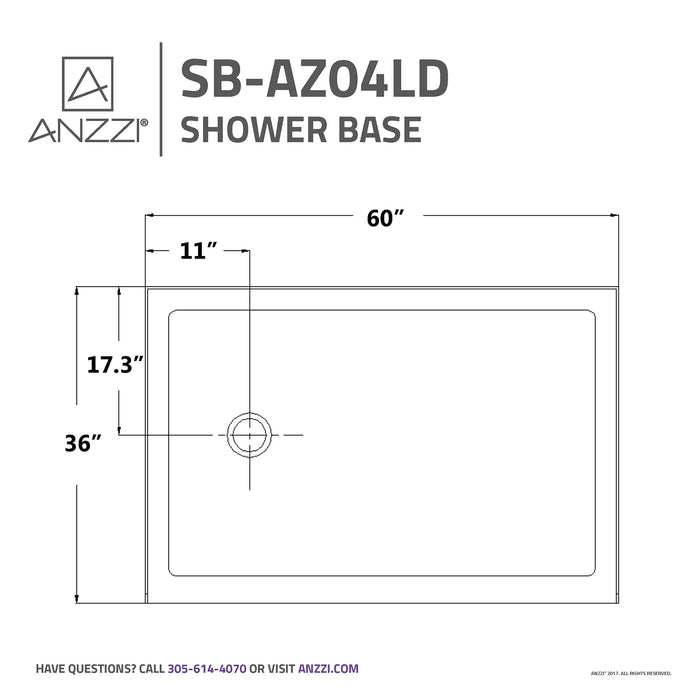 ANZZI SB-AZ04LD Tier 36 x 60" Left Drain Single Threshold Shower Base in White