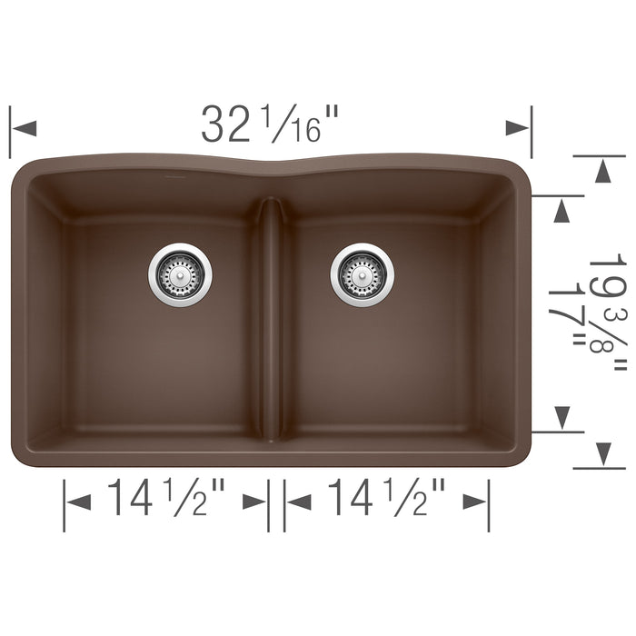 Blanco 442078 Diamond SILGRANIT 32" 50/50 Double Bowl Undermount Kitchen Sink in Cafe