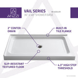 ANZZI SB-AZ022R Vail 36 x 48" Double Threshold Shower Base in White