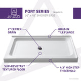 ANZZI SB-AZ022L Port 36 x 48" Double Threshold Shower Base in White