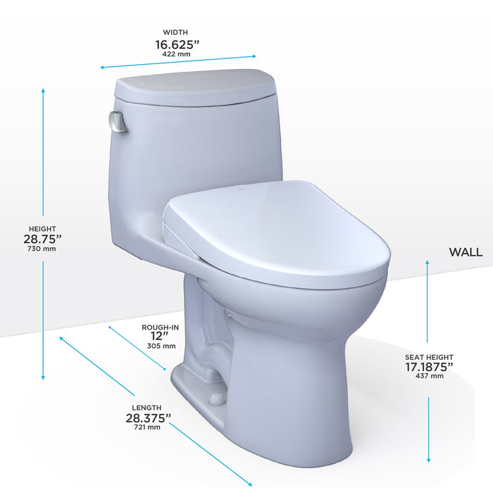 TOTO MW6044736CEFG#01 WASHLET+ UltraMax II One-Piece Toilet and WASHLET+ S7A Bidet Seat, Cotton White