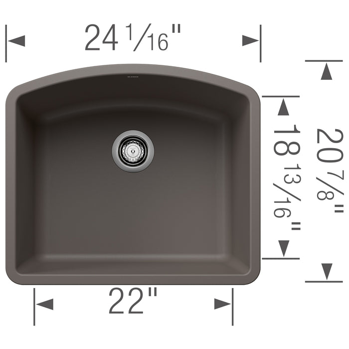 Blanco 443098 Diamond SILGRANIT 24" Single Bowl Undermount Kitchen Sink - Volcano Gray