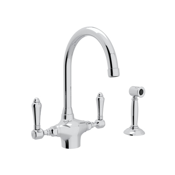 House of Rohl A1676LMWSAPC-2 San Julio Single Hole C-Spout Kitchen Faucet with Sidespray