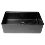 ALFI Brand ABFS3320S-BM Black Matte Workstation 33" x 20" Single Bowl Step Rim Fireclay Farm Sink