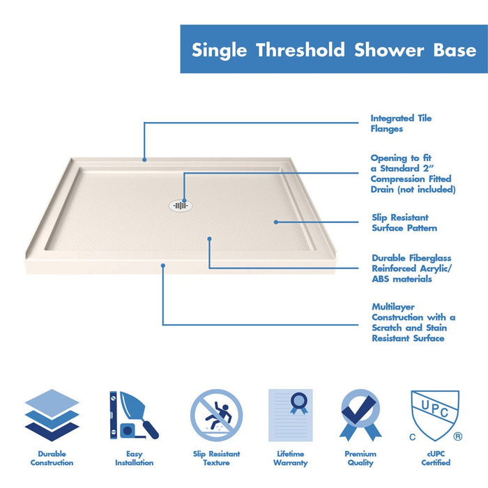 DreamLine DLT-1136480-22 SlimLine 36"D x 48"W x 2 3/4"H Center Drain Single Threshold Shower Base in Biscuit