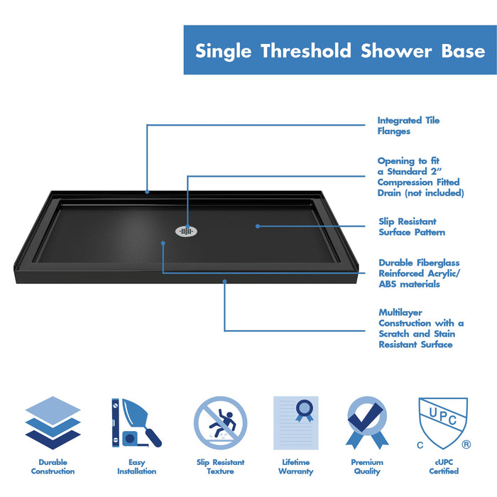 DreamLine DL-6940C-88-01 Charisma 30"D x 60"W x 78 3/4"H Frameless Bypass Shower Door in Chrome with Center Drain Black Base
