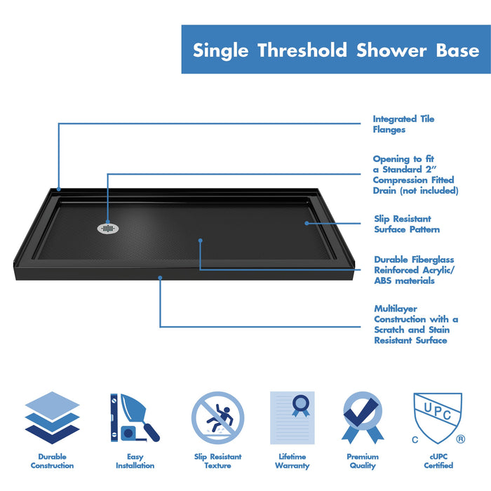 DreamLine DL-6971CLL88-06 Infinity-Z 32" D x 60" W x 74 3/4" H Clear Sliding Shower Door in Oil Rubbed Bronze, Left Drain Black Base