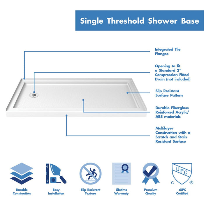 DreamLine D2096036XXL0004 Infinity-Z 36"D x 60"W x 78 3/4"H Sliding Shower Door, Base, and White Wall Kit in Brushed Nickel and Clear Glass