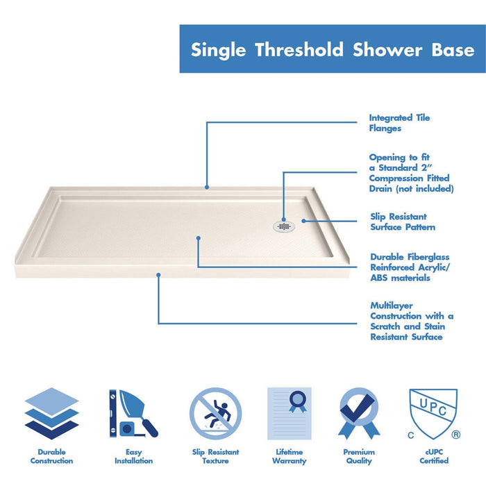 DreamLine DL-6973R-22-01 Infinity-Z 36"D x 60"W x 74 3/4"H Clear Sliding Shower Door in Chrome and Right Drain Biscuit Base