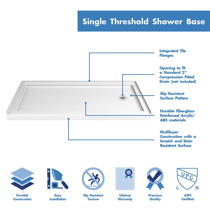 DreamLine DL-6116R-04CL Infinity-Z 30"D x 60"W x 76 3/4"H Clear Sliding Shower Door in Brushed Nickel, Right Drain Base, Backwalls