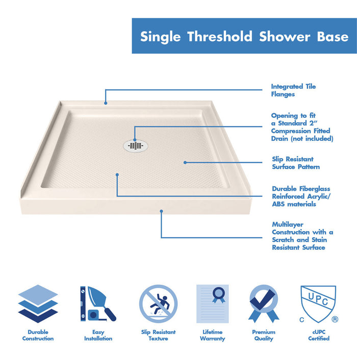 DreamLine DLT-1136360-22 SlimLine 36"D x 36"W x 2 3/4"H Center Drain Single Threshold Shower Base in Biscuit