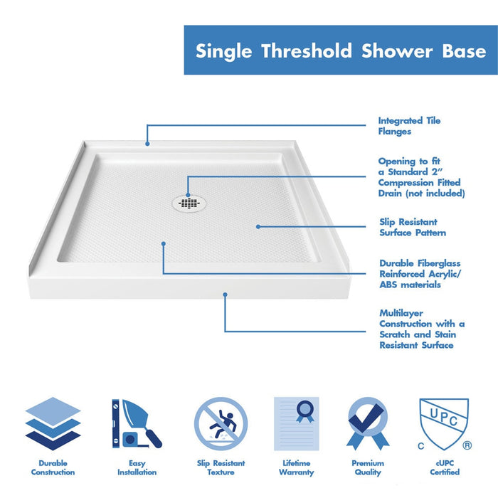 DreamLine DL-6215C-01CL Flex 32"D x 32"W x 74 3/4"H Semi-Frameless Pivot Shower Door in Chrome with Center Drain White Base