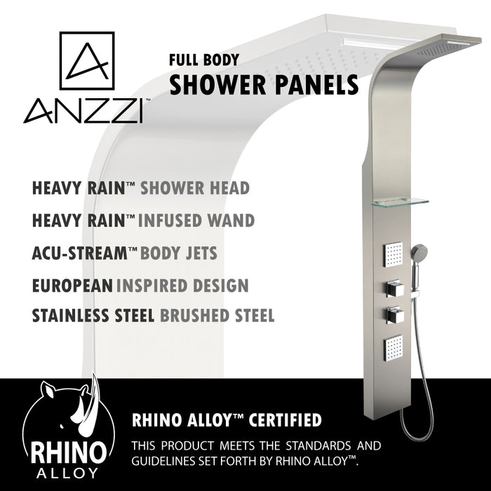 ANZZI SP-AZ023 Niagara 64" 2-Jetted Shower Panel with Heavy Rain Shower and Spray Wand in Brushed Steel