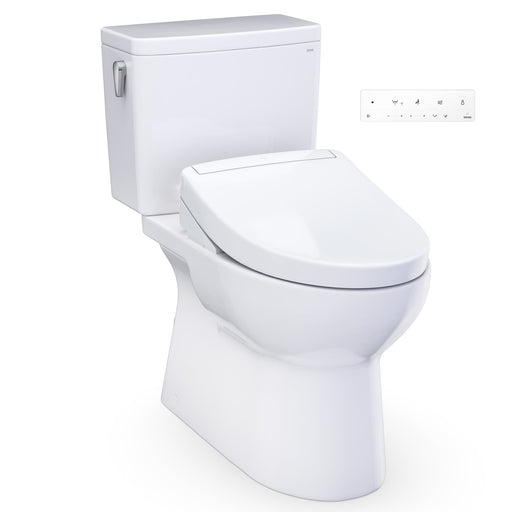 TOTO Glaston WASHLET+ S5 Two-Piece Elongated 1.28 GPF Universal Height Toilet with CEFIONTECT, Cotton White - MW4723446CEFG#01