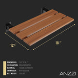 ANZZI AC-AZ202MB Bohemian 18.7" Teak Wall Mounted Folding Shower Seat in Matte Black