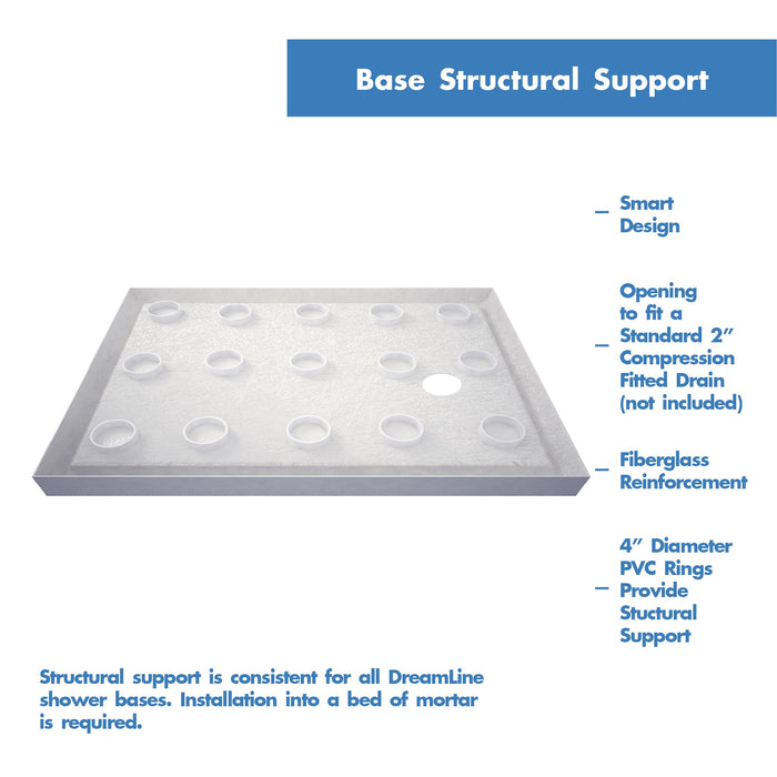 DreamLine DLT-1130602-22 SlimLine 30"D x 60"W x 2 3/4"H Right Drain Single Threshold Shower Base in Biscuit
