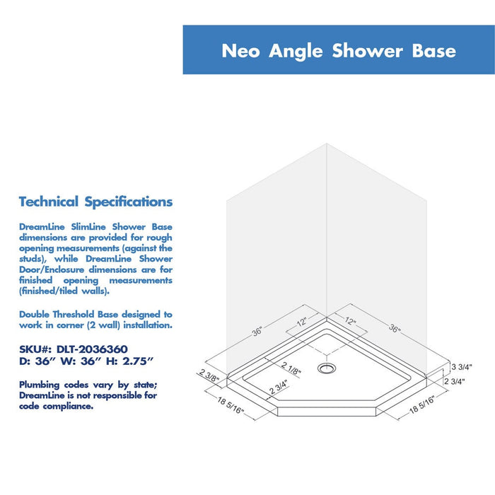 DreamLine DL-6030-04 Prism 36" x 74 3/4" Frameless Neo-Angle Pivot Shower Enclosure in Brushed Nickel with White Base Kit