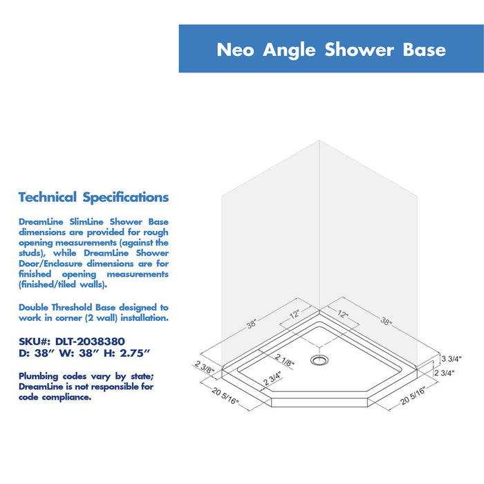 DreamLine DL-6031-22-04 Prism 38" x 74 3/4" Frameless Neo-Angle Pivot Shower Enclosure in Brushed Nickel with Biscuit Base