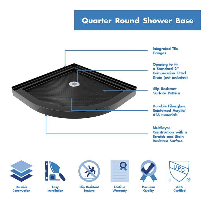 DreamLine DL-6702-89-01 Prime 36" x 74 3/4" Semi-Frameless Clear Glass Sliding Shower Enclosure in Chrome with Black Base Kit