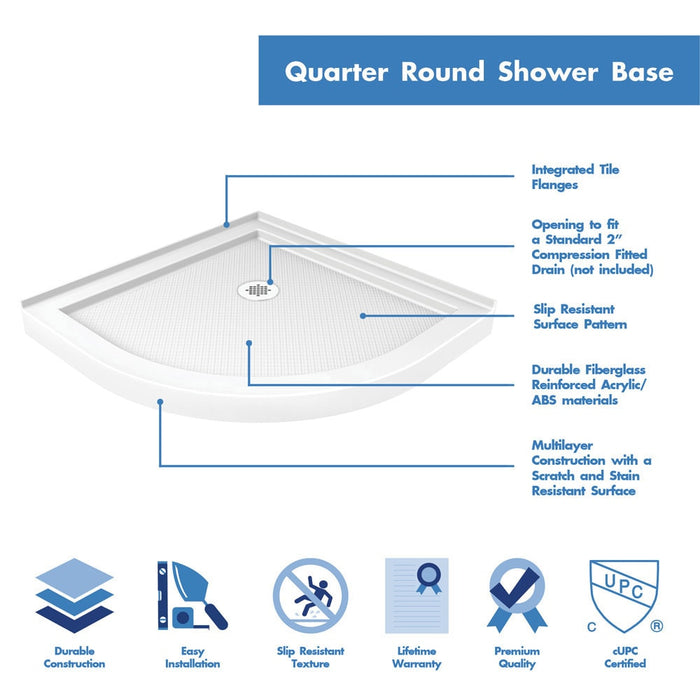 DreamLine DL-6154-01CL Prime 38" x 76 3/4" Semi-Frameless Clear Glass Sliding Shower Enclosure in Chrome with White Base and Backwalls