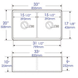 ALFI Brand ABFS3320D-W White 33" x 20" Workstation Double Bowl Step Rim Fireclay Farm Sink