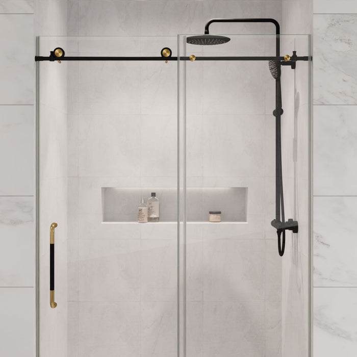 ANZZI SD-AZ13-01MBBG Madam Series 76" x 48" Frameless Sliding Shower Door in Matte Black/Brushed Gold