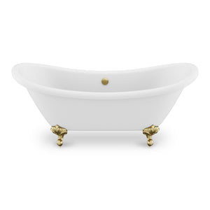 Falco 5.8 ft. Claw Foot One Piece Acrylic Freestanding Soaking Bathtub in Glossy White with Brushed Gold Feet