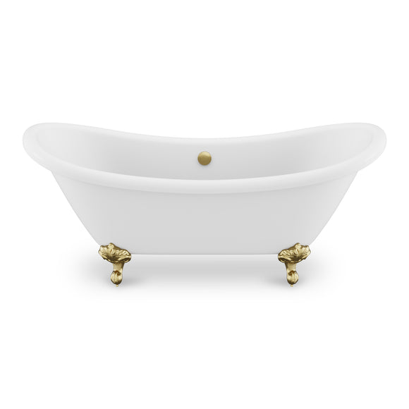 Falco 5.8 ft. Claw Foot One Piece Acrylic Freestanding Soaking Bathtub in Glossy White with Brushed Gold Feet