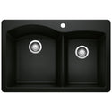 Blanco 442908 Diamond SILGRANIT 33" 60/40 Double Bowl Dual Mount Kitchen Sink - Coal Black
